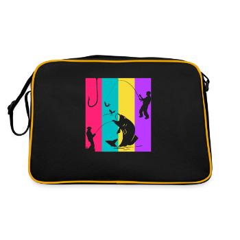 Retro Angeln - Fischer Geschenkidee - Retro Tasche - Schwarz/Gold - Hinten