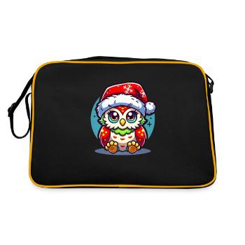 Eule Weihnachten - Retro Tasche - Schwarz/Gold - Hinten