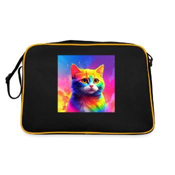 Cute rainbow coloured cat - Retro Bag - black/gold - Back