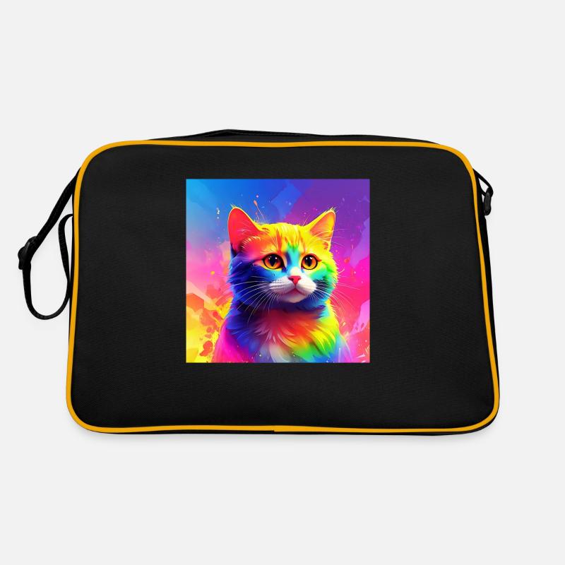 Niedliche regenbogenfarbene Katze - Retro Tasche - Schwarz/Gold