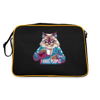 I hate people cat in pajamas with coffee - Retro Bag - black/gold - Back