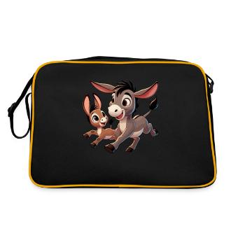 Esel mit herumtollendem Kind - Retro Tasche - Schwarz/Gold - Hinten