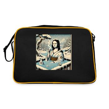 Mona Lisa buvant du saké dans un onsen - Sac Retro - noir/or - Dos