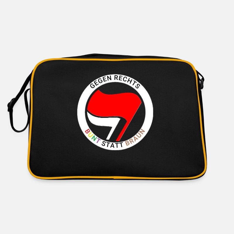 Antifa - Bunt statt Braun - weißer Ring Retro Tasche
