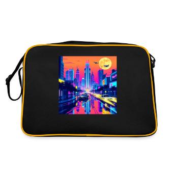 Retro Wave Stadtbild: Eine nostalgische Reise durch - Retro Tasche - Schwarz/Gold - Hinten