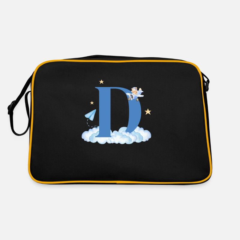 Buchstabe d blaue Wolken Flugzeug Kind Retro Tasche