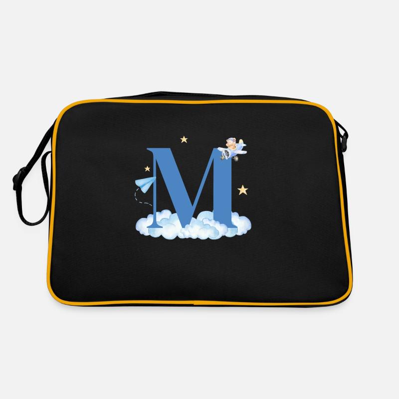 Letter M Blue Clouds Airplane Child Retro Bag