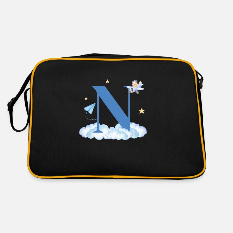 Letter n Blue Clouds Airplane Child Retro Bag