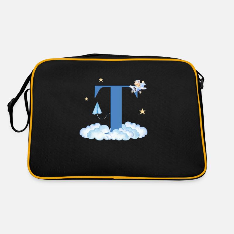 Letter t Blue Clouds Airplane Child Retro Bag