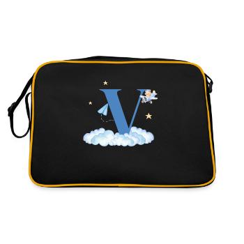 Letter V Blue Clouds Airplane Child - Retro Bag - black/gold - Back