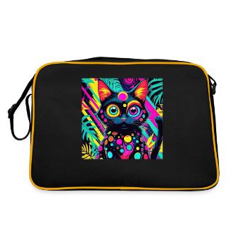 neonfarbener Cartoon-Stil Katze Hund Kunst Design cool - Retro Tasche - Schwarz/Gold - Hinten