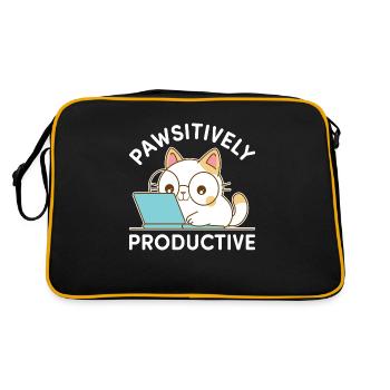 Pawsitively Productive – Chat Kawaii au travail - Sac Retro - noir/or - Dos