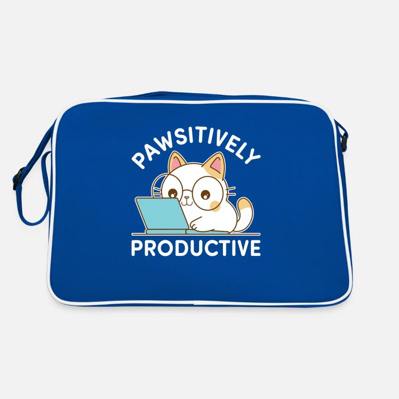 Pawsitively Productive – Kawaii Cat at Work Retro Bag