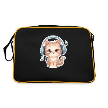 Chat mignon avec des écouteurs Doodle - Sac Retro - noir/or - Dos