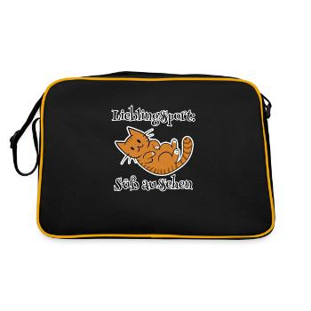 Rote Katze – Lieblingssport: Süß aussehen - Retro Tasche - Schwarz/Gold - Hinten