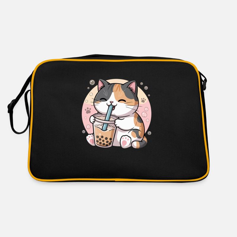 Katze trinkt Bubble Tea Retro Tasche
