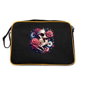 Crâne souriant avec des fleurs colorées - Sac Retro - noir/or - Dos