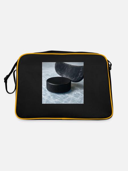 Eishockey - Schläger und Puck - Retro Tasche - Schwarz/Gold