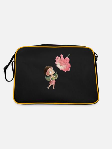 Zauberhafte Fee mit Pfingstrose - Retro Tasche - Schwarz/Gold - Hinten