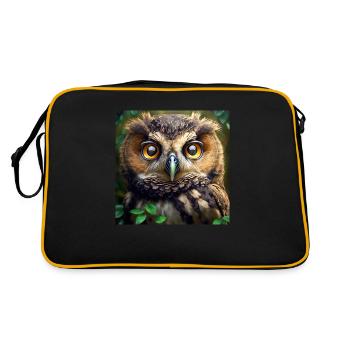 Eule Gesicht Portrait Wald Greifvogel wachsam - Retro Tasche - Schwarz/Gold - Hinten