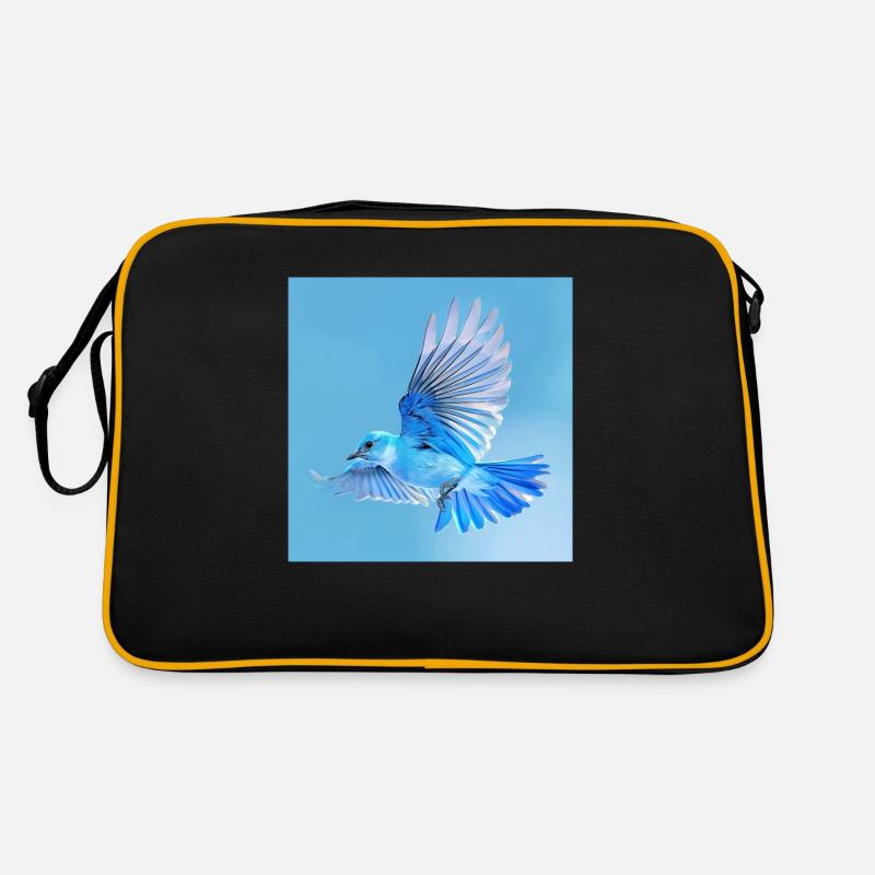blauer Singvogel im Flug blauer Hintergrund - Retro Tasche - Schwarz/Gold