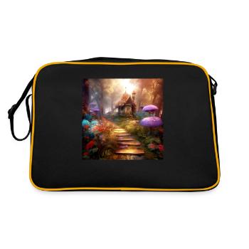 Fantasy Fairy Tale House Mushrooms Path Dreamlike - Retro Bag - black/gold - Back