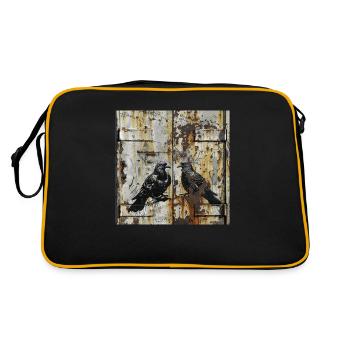 Graffiti Turteltauben Rost Metall urban Streetart - Retro Tasche - Schwarz/Gold - Hinten