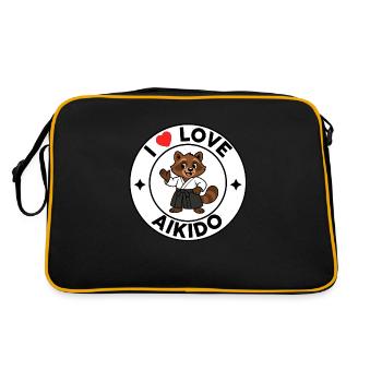 I love Aikido – Red Heart Tanuki - Retro Bag - black/gold - Back