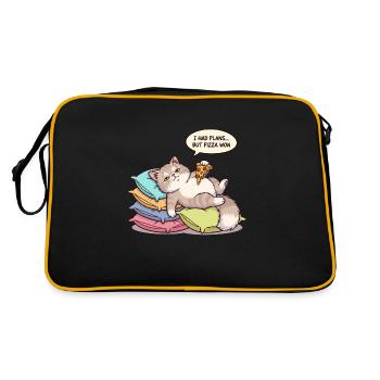 Faule Katze mit Pizza - Retro Tasche - Schwarz/Gold - Hinten