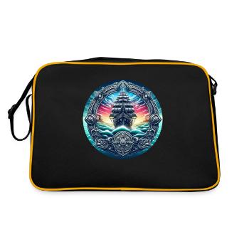 Segelschiff Bild - Retro Tasche - Schwarz/Gold - Hinten