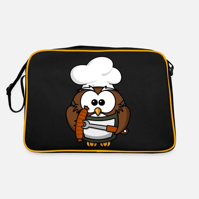 Eule am Grill mit Essen Comic Stil Retro Tasche