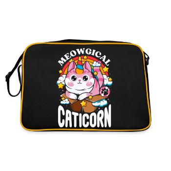 Caticorn - Miaufisches Regenbogen-Einhorn - Retro Tasche - Schwarz/Gold - Hinten