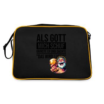 Als Gott mich schuf grinste er und dachte - Retro Tasche - Schwarz/Gold - Hinten