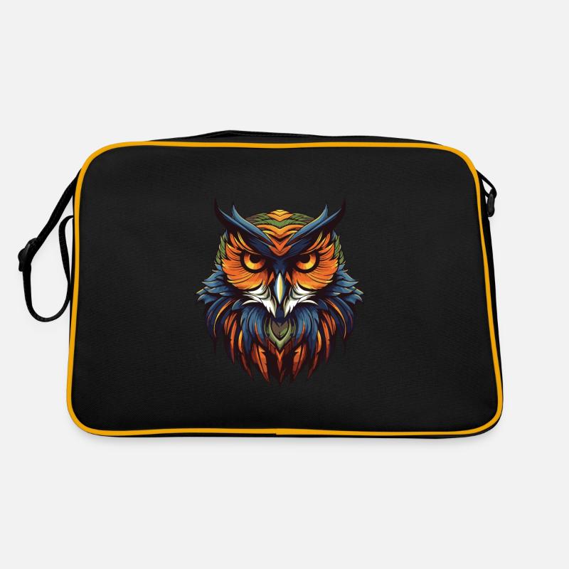Eule Porträt - Retro Tasche - Schwarz/Gold