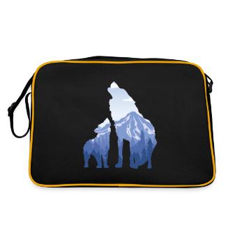 Wolf And Pup - Gift For Mountain Wolf Lovers - Retro Bag - black/gold - Back
