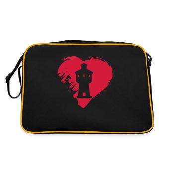 Langeoog Herz Wasserturm Geschenk - Retro Tasche - Schwarz/Gold - Hinten