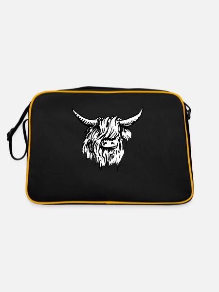 scottish highlander 03 black and white - Retro Bag - black/gold - Back
