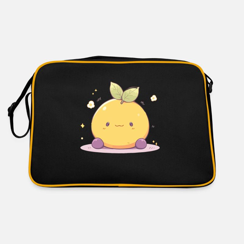 Mignon Chibi Kawaii Citron - Citron Mignon - Sac Retro - noir/or