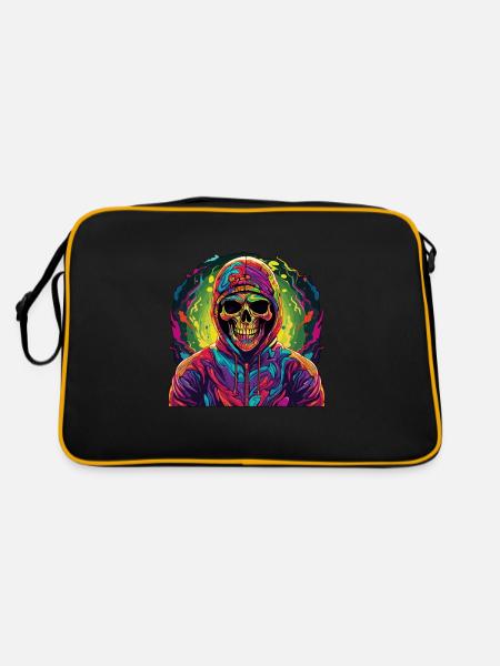 Cooler Skull Totenkopf für deinen coolen Look - Retro Tasche - Schwarz/Gold - Hinten