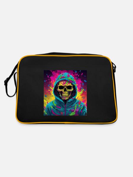 Cooler Skull Totenkopf für deinen coolen Look - Retro Tasche - Schwarz/Gold - Hinten