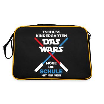 Einschulung Schulanfang Kindergarten Schulstart - Retro Tasche - Schwarz/Gold - Hinten