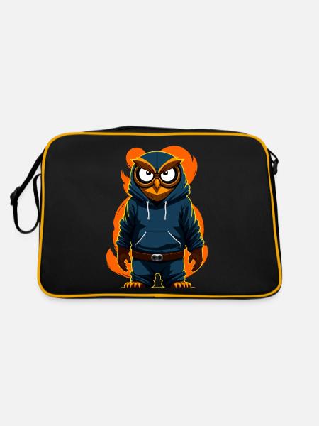 Eule Mit Hoodie - Retro Tasche - Schwarz/Gold - Hinten