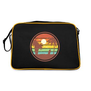Beach landscape with palm trees and a surfboard - Retro Bag - black/gold - Back