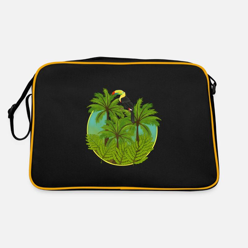 Dschungel, Tukan, Urwald - Retro Tasche - Schwarz/Gold