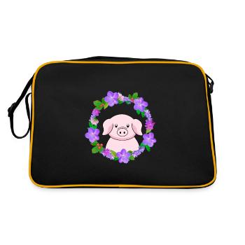 Cute Pink Pig - Retro Bag - black/gold - Back