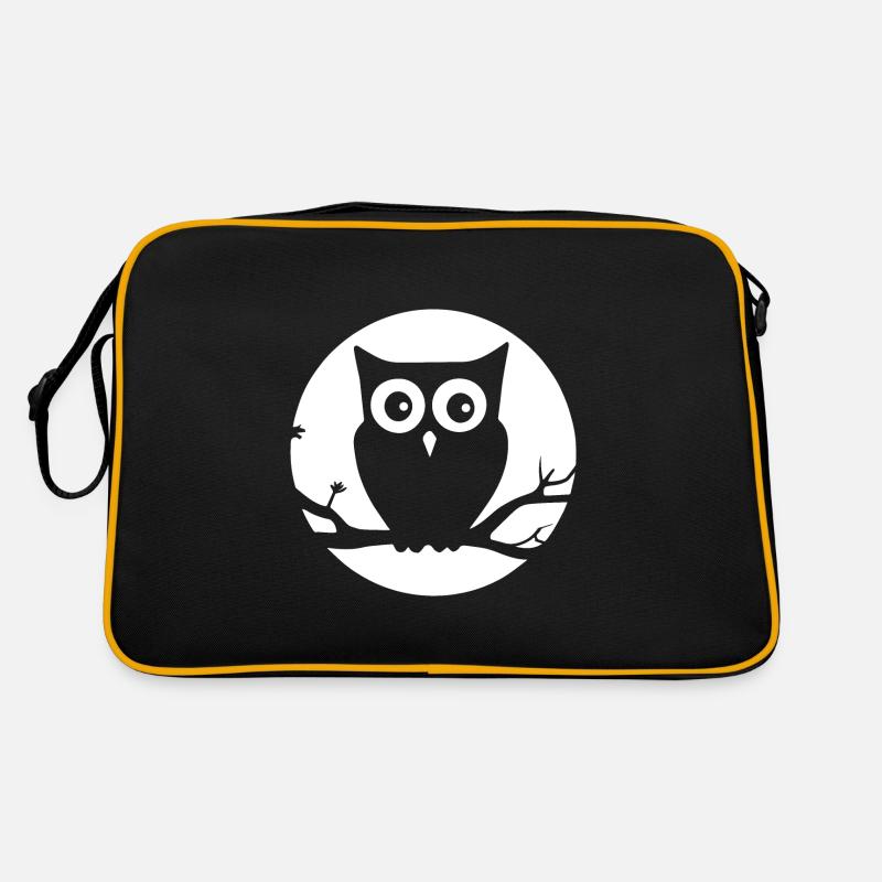 Eule auf einem Ast vor dem Mond sitzend - Retro Tasche - Schwarz/Gold