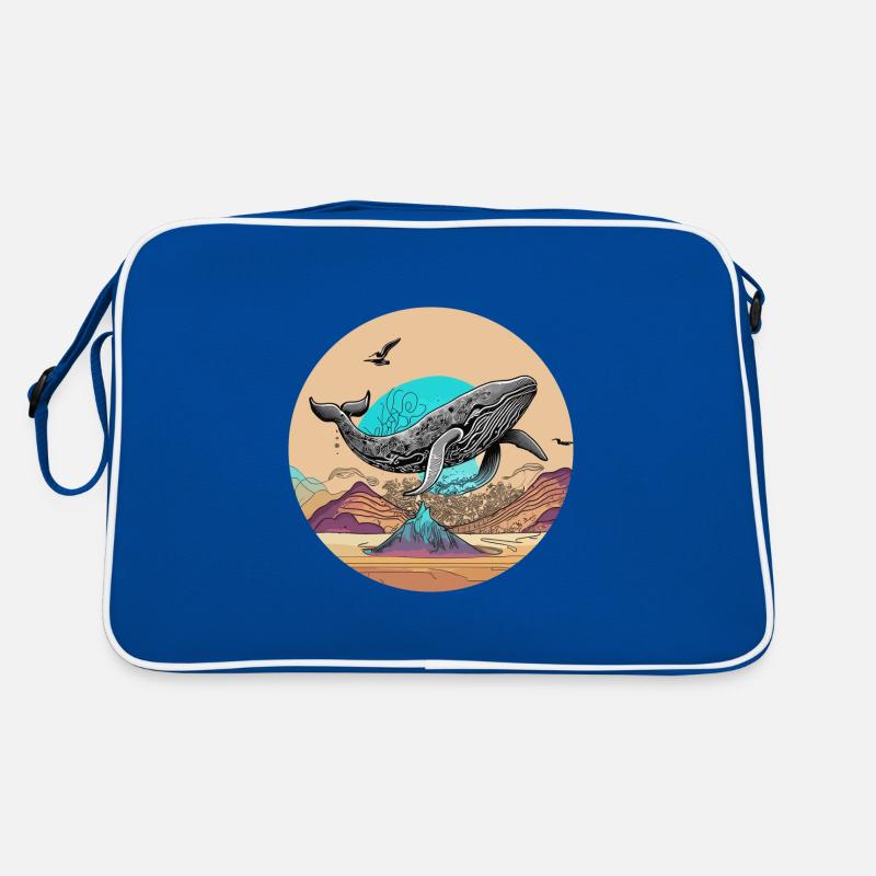 Psychedelische Wüste mit fliegendem Wal Retro Tasche