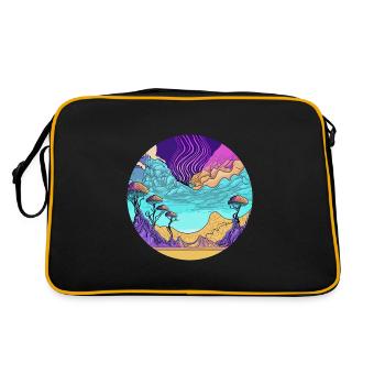 Psychedelischer Himmel über Wüste und Tal - Retro Tasche - Schwarz/Gold - Hinten