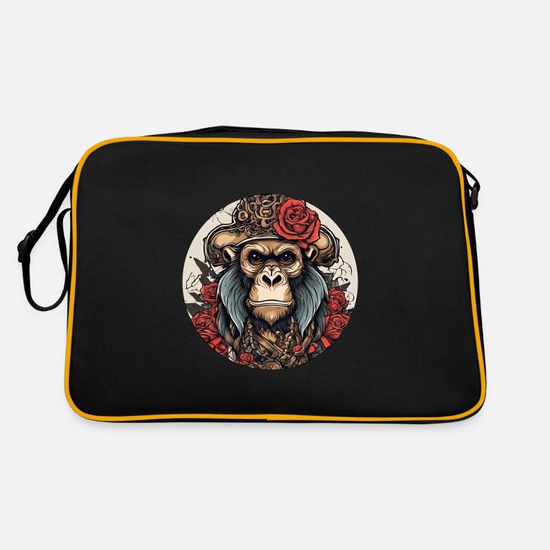 Affen Dame - Retro Tasche - Schwarz/Gold