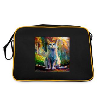 Abstraktes farbiges Ölgemälde einer sitzenden Katze - Retro Tasche - Schwarz/Gold - Hinten